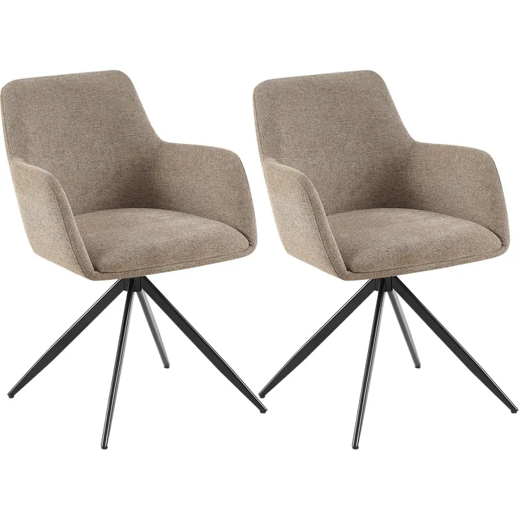 CLP 2er Set Esszimmerstuhl Olema Stoff 180° schwenkbar mit Rückenlehne gepolstert,taupe