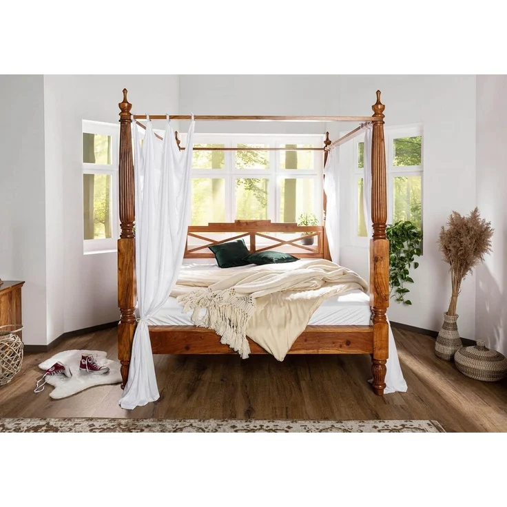 Himmelbett Akazie 200x200x224 honig lackiert OXFORD #0247 – Bild 4