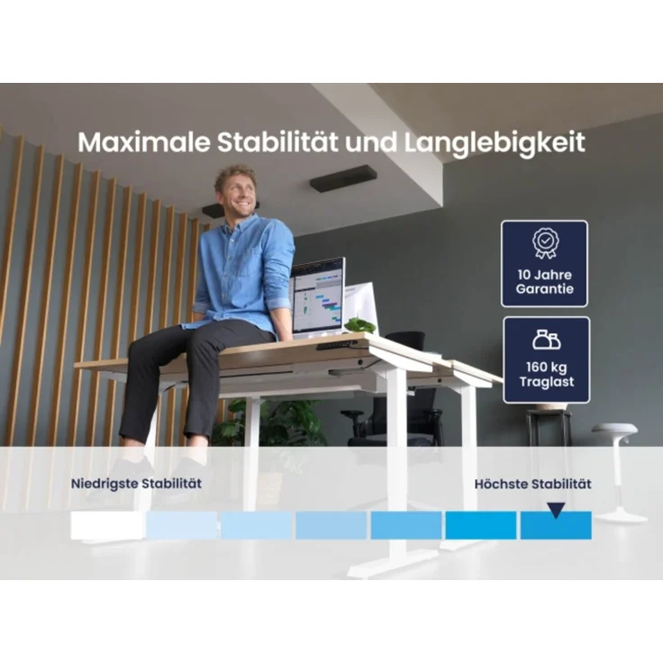 Desktopia Pro X - Elektrisch höhenverstellbarer Schreibtisch / Ergonomischer Tisch mit Memory-Funktion, Buche, Gestell Schwarz, 160x80 cm – Bild 4