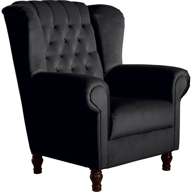 Ohrenbackensessel Katreen Bezug Samtvelours Buche nussbaum dunkel / schwarz 22822