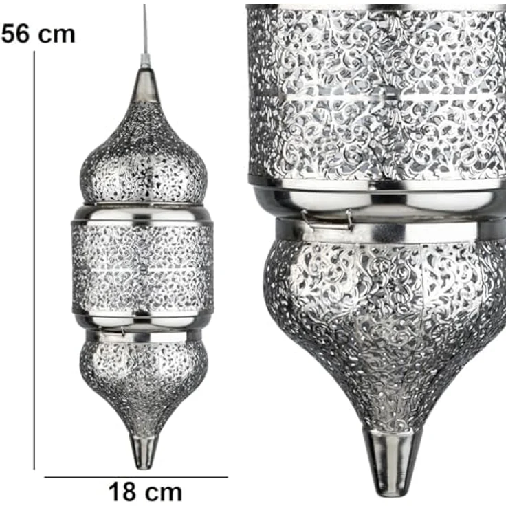 Marrakesch Orient & Mediterran Interior Pendelleuchte Orientalische Pendelleuchte Imano Silber 56cm, Handarbeit & Boho Deko, Leuchtmittel nicht im Lieferumfang enthalten, Handarbeit – Bild 8