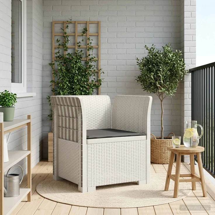 vidaXL 1-Sitzer Sessel mit Kissen Rattan-Look PP Weiß 8011861 – Bild 1