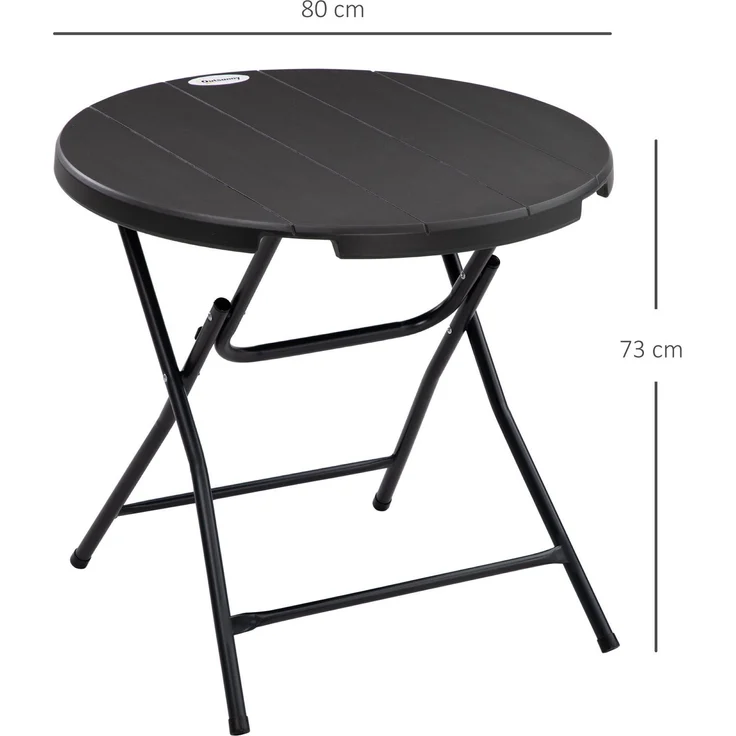 Gartentisch Ø80x73 cm klappbar für 4 Personen – Holzoptik, dunkelgrau, Stahlrahmen – Bild 5