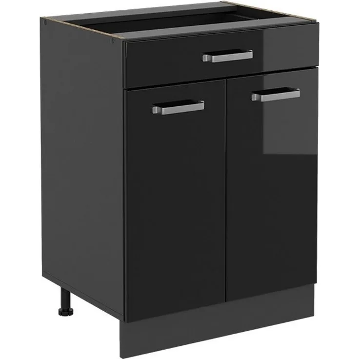 Küchenunterschrank R-Line Schwarz Hochglanz 60 cm mit Schublade, ohne Arbeitsplatte Vicco