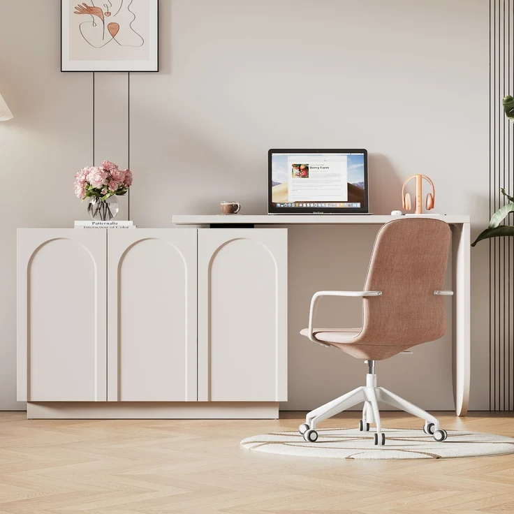 Schreibtisch 75x110x40 cm mit drehbarer Arbeitsplatte, Stauraum und verstellbaren Böden, Weiß – Bild 1