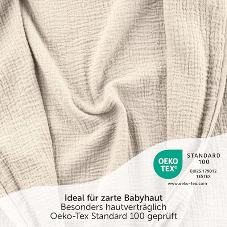 LaLoona Sommer-Schlafsack Musselin, 100% Baumwolle in Beige, Größe 70 cm, TOG 0,5 für warme Nächte – Bild 5