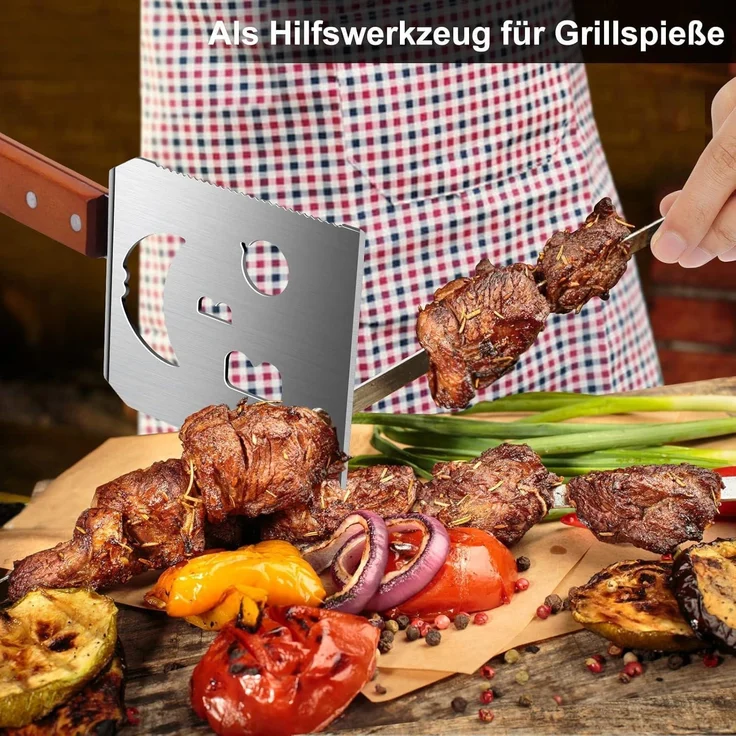 Steven-bull 7-in-1 Grillspachtel, Edelstahl silber / Holzgriff, 43 cm – Bild 5