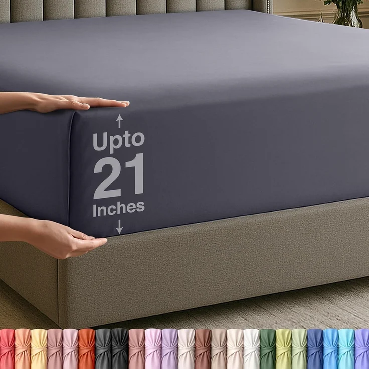 Utopia Bedding Queensize-Spannbetttuch, extra Tiefe Tasche, 53,3 cm Tiefe Tasche, weiche Mikrofaser, schrumpft und lichtbeständig, pflegeleicht, nur 1 Spannbetttuch, Grau