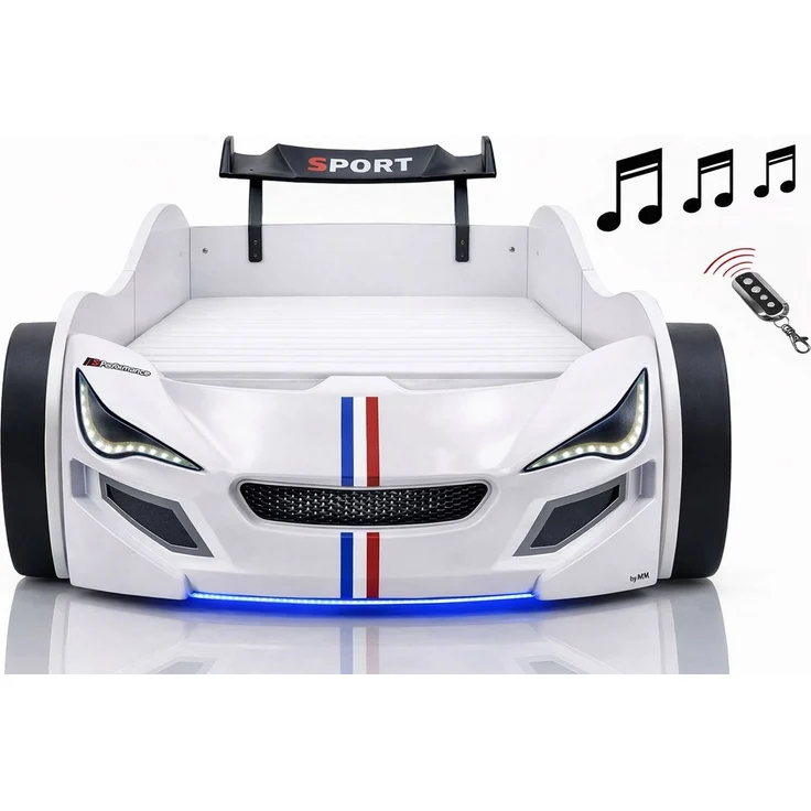 Aileenstore Autobett TURBO GTE (inkl. Zubehör), Kinderbett 90x200, Lattenrost,LED,Unterbodenlicht,Sound,Fernbedienung – Bild 1