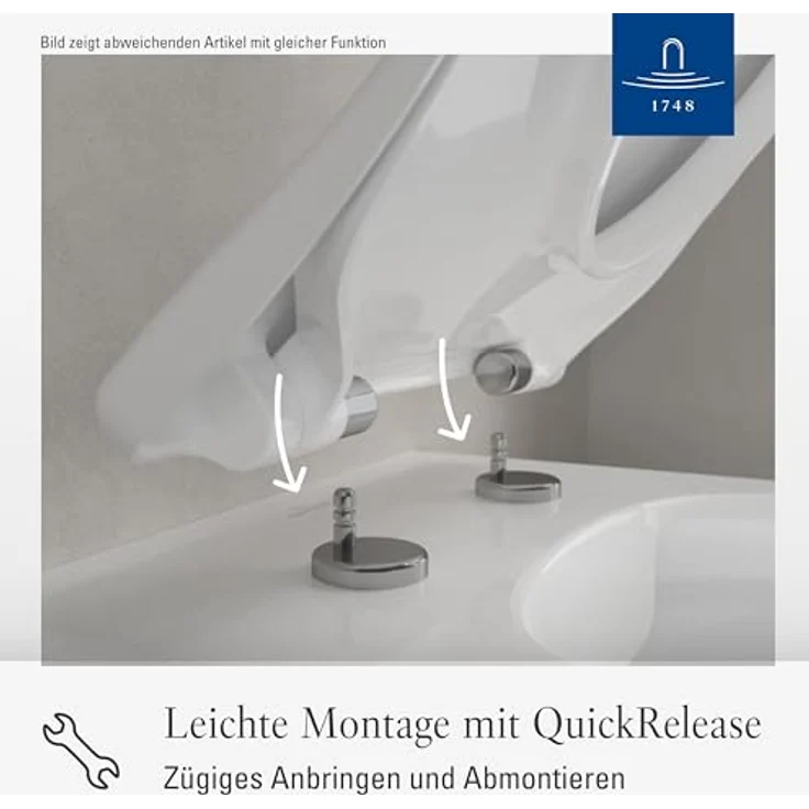 Villeroy & Boch Avento SlimSeat WC-Sitz - Toilettendeckel mit Absenkautomatik - Abnehmbarer, bruchsicherer Toilettensitz aus Duroplast - Ersatzteil - Klodeckel in D-Form - Weiß Alpin, glänzend – Bild 4