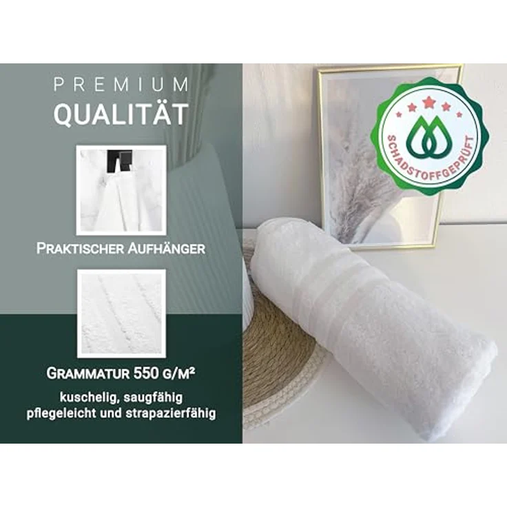 ZOLLNER 10er Set Handtücher, 50x100 cm, flauschige und saugstarke Baumwolltücher in Weiß, mit Aufhänger, waschbar bis 95°C, Hotelqualität, STANDARD 100 by OEKO-TEX zertifiziert – Bild 4