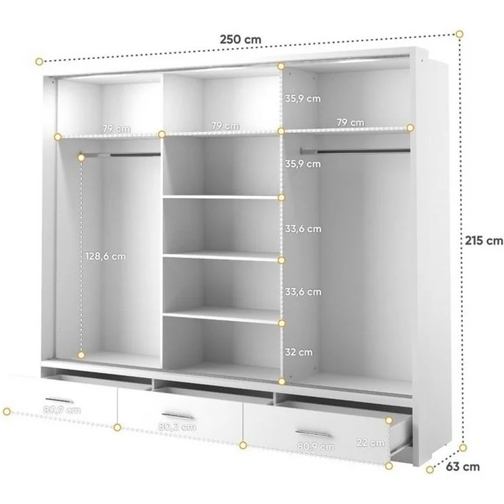 Compleo Kleiderschrank ARTI 01 mit 3 Schubladen, mit Spiegel, 3-türig Schwebetürenschrank – Bild 3