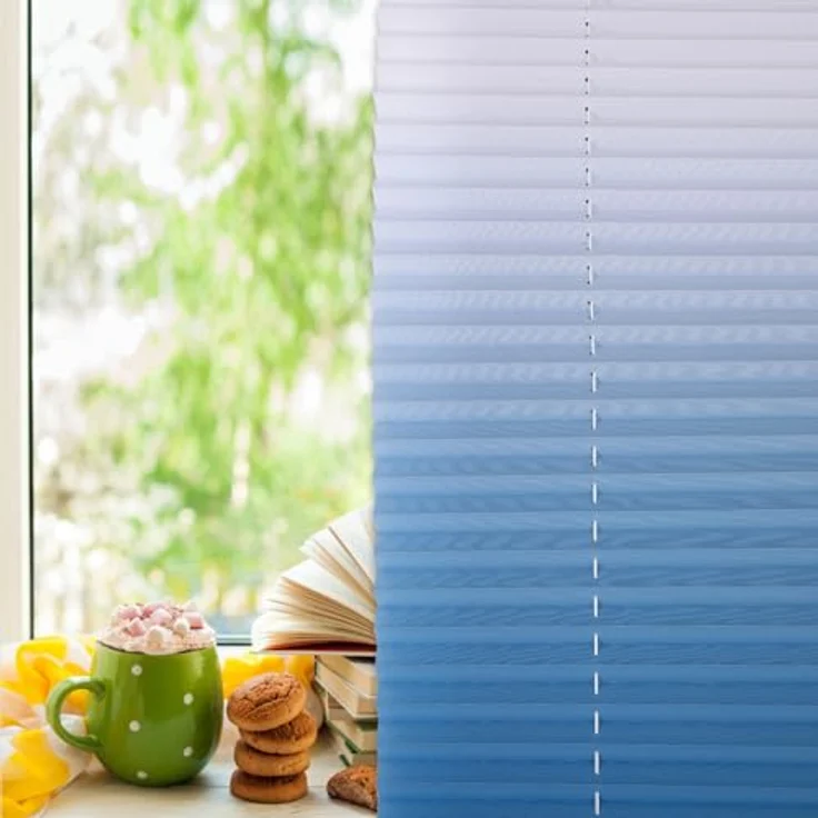 Buseu Plissee mit Farbverlauf 60x130cm (BxH), klemmfix ohne Bohren, blickdicht und lichtdurchlässig, blau-weiß – Bild 3