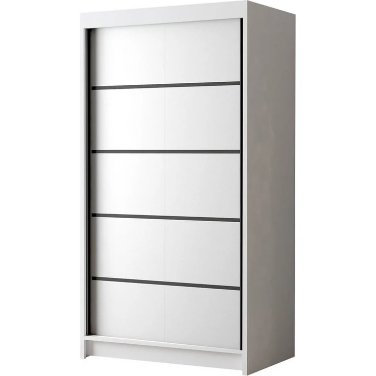 Kleiderschrank Letto IV 100 cm - Modern Schwebetürenschrank, Schiebetürenschrank mit Kleiderstange und Einlegeboden, Schlafzimmerschrank, Schiebetüren - 100x200x58 cm (Weiß) – Bild 1