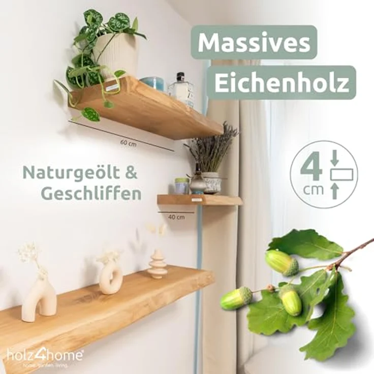 Wandregal / Regalbrett - Eiche natur - 40 x 22 x 4 cm – Bild 4