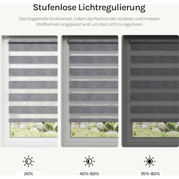 WOLTU Doppelrollo Klemmfix ohne Bohren Marmor Grau B80 x H120 cm, Duo Rollo lichtdurchlässig Fensterrollo für innen verdunkelnd, Zebrarollo mit Kettenzug - Seitenzugrollo für Fenster und Tür – Bild 3