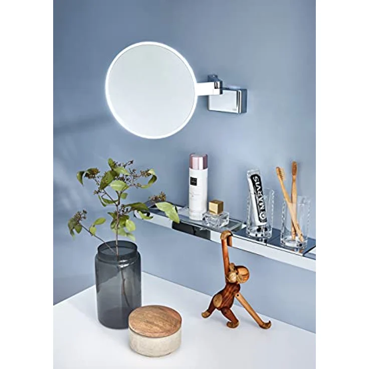Emco Evo LED Kosmetik- und Rasierspiegel, runder Wandspiegel mit dimmbarer 5-fach Vergrößerung und Chrom-Optik, 120 x 230 x 430 mm – Bild 2