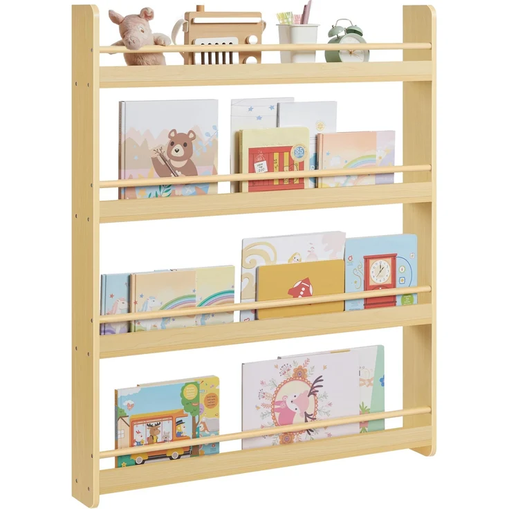 SONGMICS Bücherregal Kinder, Kinderregal mit 4 Ebenen, Spielzeugregal, Wandregal, für Kinderzimmer, Spielzimmer, naturfarben GKR014YZ01 – Bild 1
