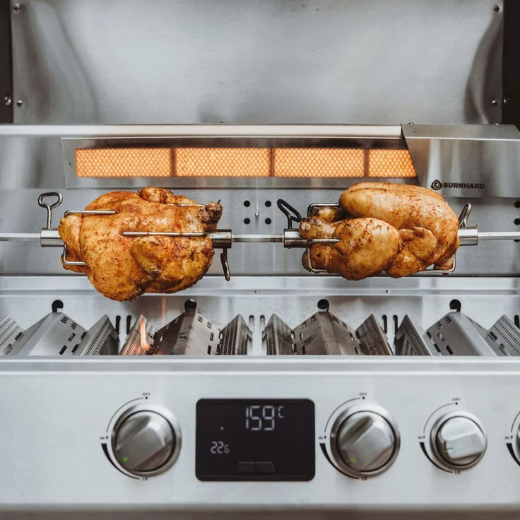 BURNHARD® Drehspieß Edelstahl für Gasgrill GRANT Serie mit Elektromotor, Gegengewicht & Fleischgabeln, spülmaschinenfest, gleichmäßige Bräunung bei 2 U/Min - Schwarz - #946370 – Bild 6