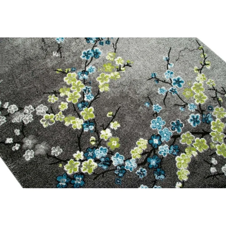 Carpetia Teppich Designer Teppich Kurzflor Wohnzimmerteppich Blumen grau türkis blau, rechteckig, Höhe: 13 mm – Bild 2