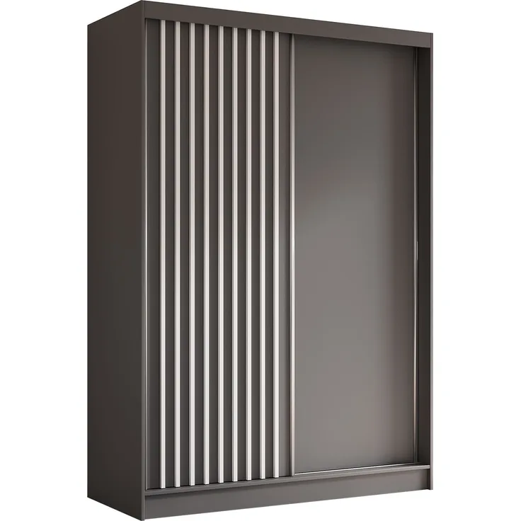 AX LIVING Cabinio Kleiderschrank 150 Breite – Grau mit Weißen Lamellen