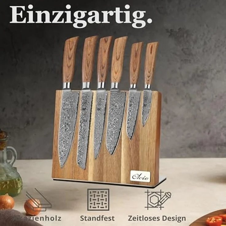 Wakoli Messer-Set Edib Pro 6er Damastmesser-Set I Holzbox 8-20cm Klingen & Messerblock (7-tlg) – Bild 2