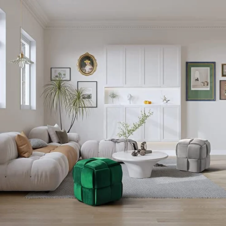 Vesgantti Sitzhocker, Ottomanischer Fußhoker aus Samt, Moderne Sitztruhe für Wohnzimmer, Schlafzimmer, Eingangsbereich, 43 x 43 x 46 cm, Max. Belastbarkeit 140 kg, KIVIK Serie – Bild 6