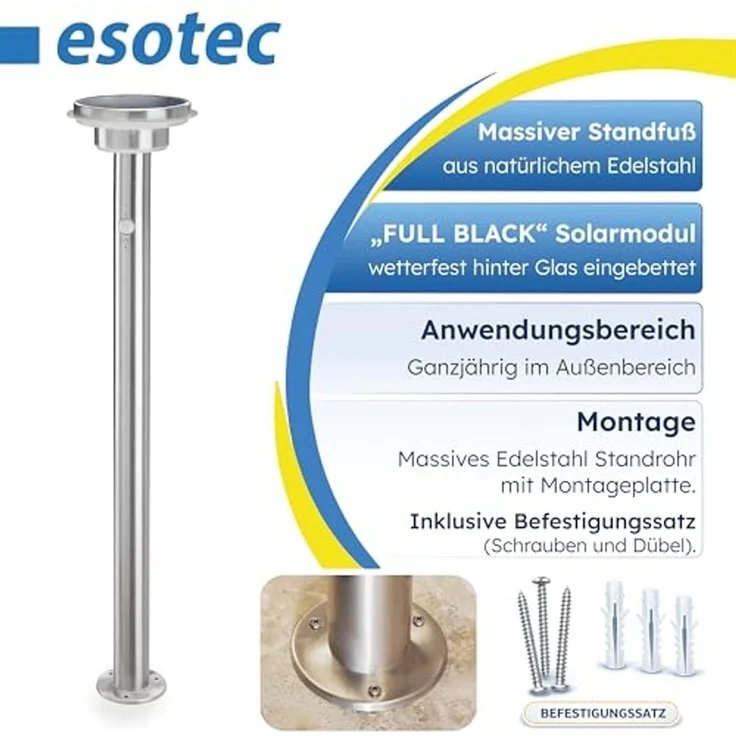 esotec LED Gartenleuchte Solar PIR Standleuchte Tini, H=85cm, 40 LEDs, Edelstahl, außen 102897, Bewegungssensor, 3 unterschiedliche Betriebsmodi, automatisches Einschalten bei Dämmerung, LED fest integriert, tageslichtweiß – Bild 5