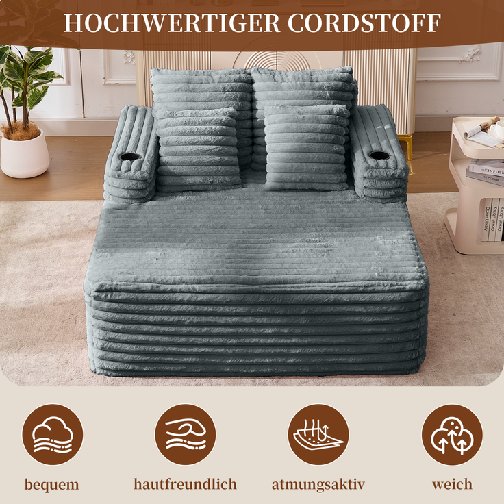 ZUBALIYA SchlafSofa mit breiten Armlehnen, ohne aufwendige Montage, für Wohnzimmer und Apartments, mit stabilem Untergestell – Bild 11