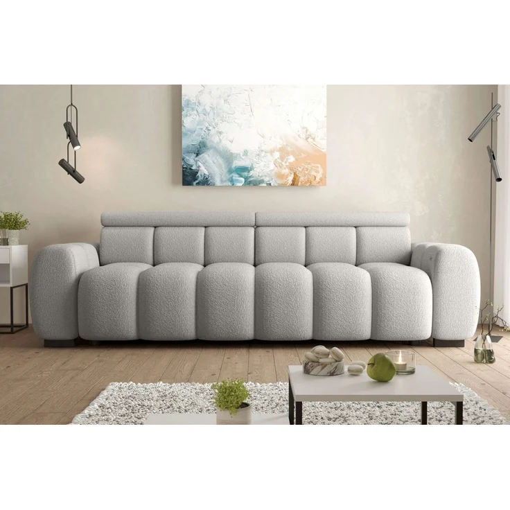 99rooms Alessio Bigsofa Boucle-Stoff ABRIAMO Grau mit Sitztiefenverstellung Lieferung Wohnung – Bild 5
