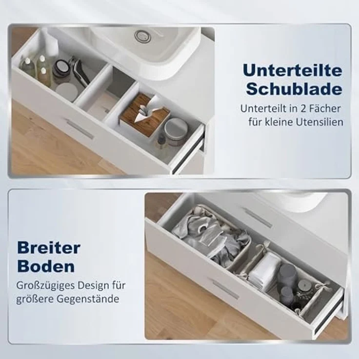 HOMCOM Waschbeckenunterschrank mit 2 Schubladen Badezimmerschrank geteilter oberer Schublade Waschtischunterschrank Badezimmer Unterschrank 80 x 30 x 60 cm Weiß – Bild 6
