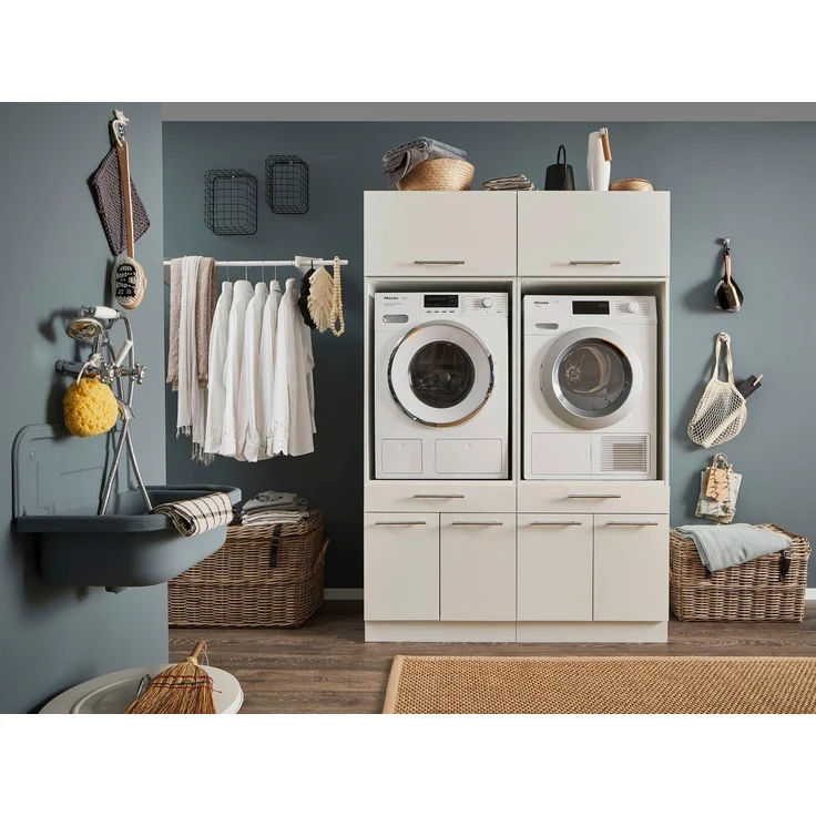 LAUNDREEZY 2x Waschmaschinenschrank mit 2x Schrankaufsatz, Weiß - Waschmaschinen-Überbauschrank TÜV-zertifiziert mit viel Stauraum - 135 x 200 x 67,5 cm (B/H/T) – Bild 5