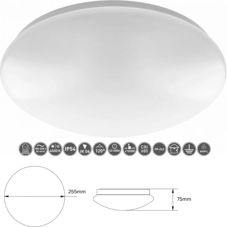 12 Watt LED Decken und Wand Leuchte IP54 Feuchtraum weiß rund|Ø255 x 75 mm (BxH)|Neutralweiß|960 Lumen – Bild 2