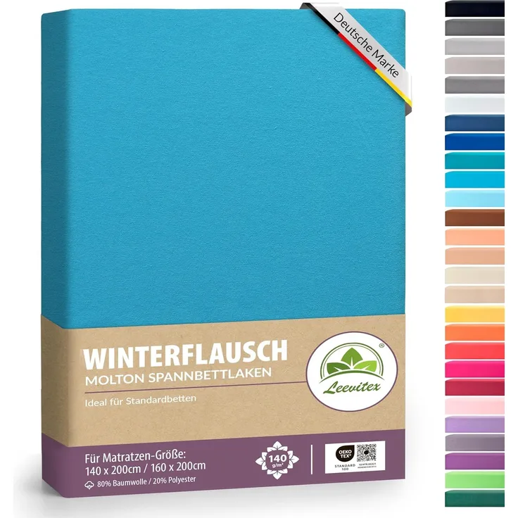leevitex® Spannbettlaken für kalte Nächte – angenehm weich, passgenau, farbstark & pflegeleicht, Gummizug: Rundum