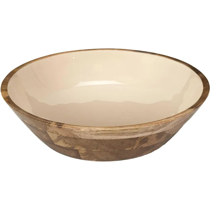 HOME DECO FACTORY, KA0569, Salad Bowl in Mango Wood Dune Uni D28, elegant and Durable Design, Perfect for Salads and Fruits, Easy Maintenance, Brown and beige Color, Size D28