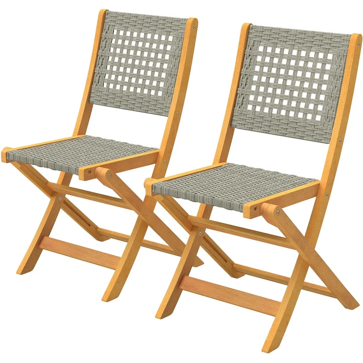 Set mit 2 klappbaren Gartenstühlen aus PE-Rattan und Akazienholz, 56.0×47.5×88.0cm, Grau, MELAYR – Bild 2