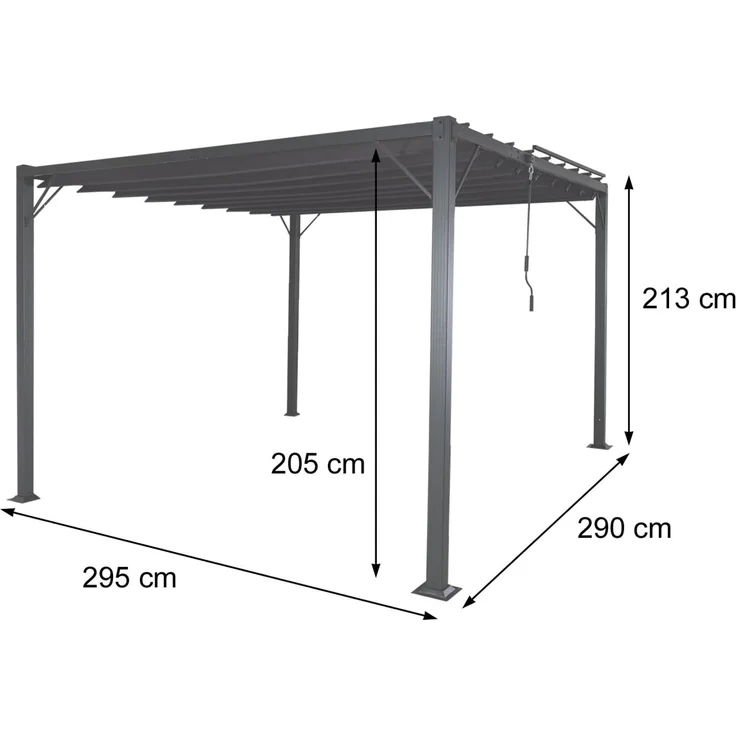 Pergola HWC-L40, Garten Lamellen-Pavillon Terrassenüberdachung, 8cm-Alu-Gestell Stoff/Textil, 3x3m anthrazit – Bild 3