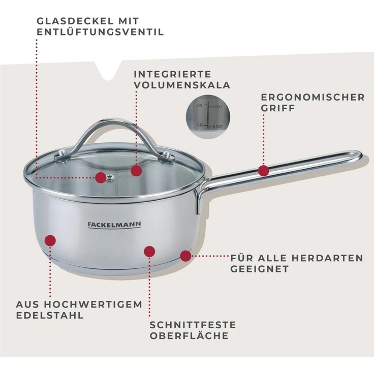FACKELMANN Kochtopf Edelstahl-Stieltopf, Kochtopf, Saucepan, Suppentopf, Schmortopf – Bild 3