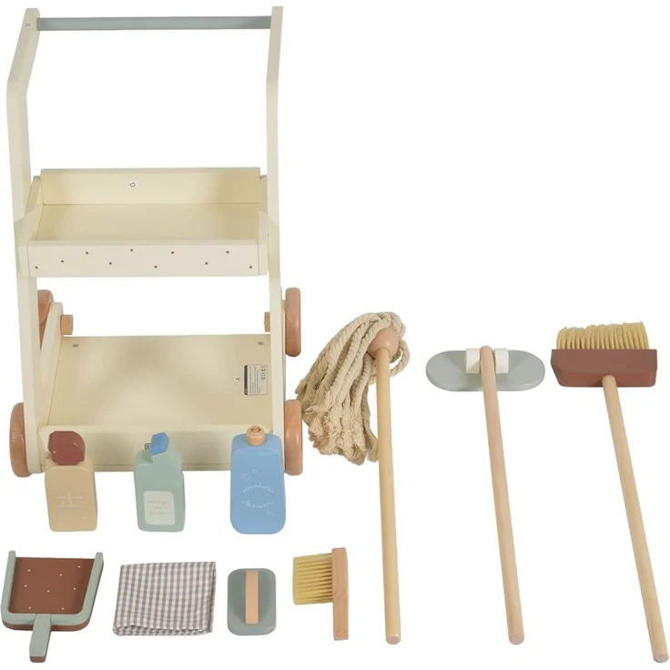 Moni Kinder-Spielzeugputzwagen W10D787 Holz Besen Mopp Schwamm Bürste mit Räder beige – Bild 4
