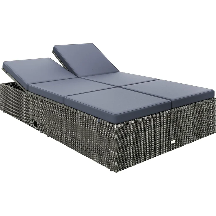 CASARIA® Sonnenliege 2 Personen Klapptisch Grau Anthrazit – Bild 6