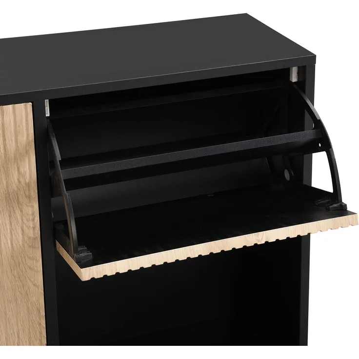 Schuhschrank 100x25x100 cm mit 3 Klappen, ausziehbarer Sitzbank und offenen Fächern – Bild 8