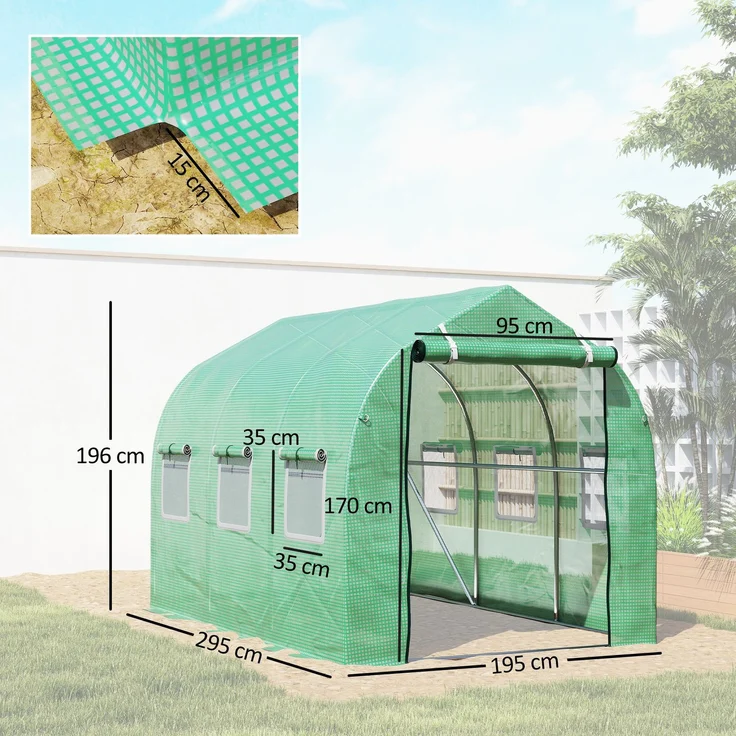 MELAYR, Tunnelgewächshaus 3x2x2 m mit 6 Mesh-Fenstern und Tür, Obstgarten-Gewächshaus für Terrassen-Grüngarten, Grün – Bild 5