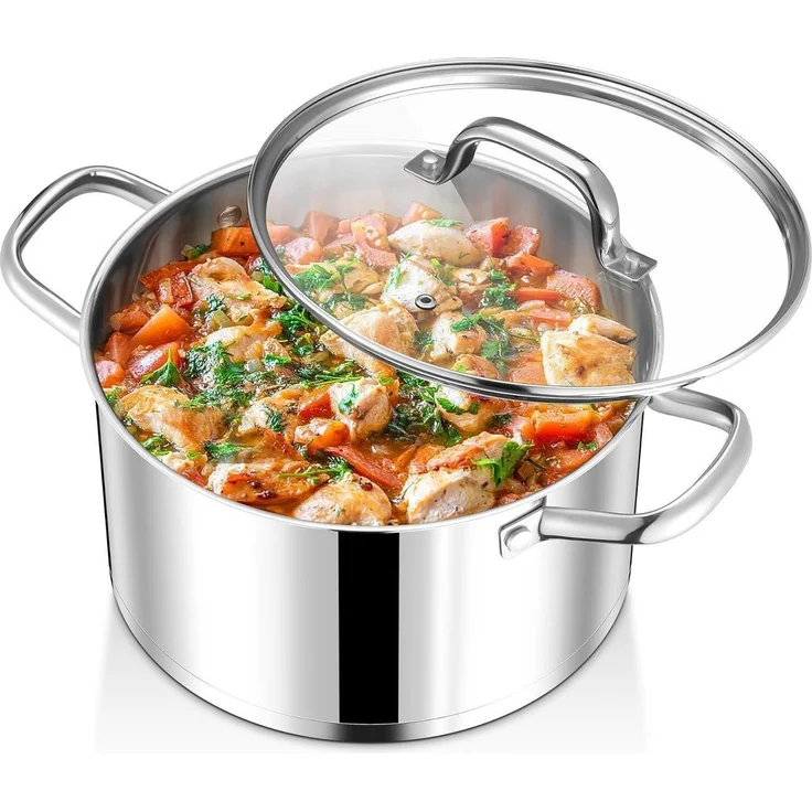 Kochtopf 24cm Edelstahl Suppentopf Glasdeckel Induktion 5,6 L Fleischtopf – Bild 1