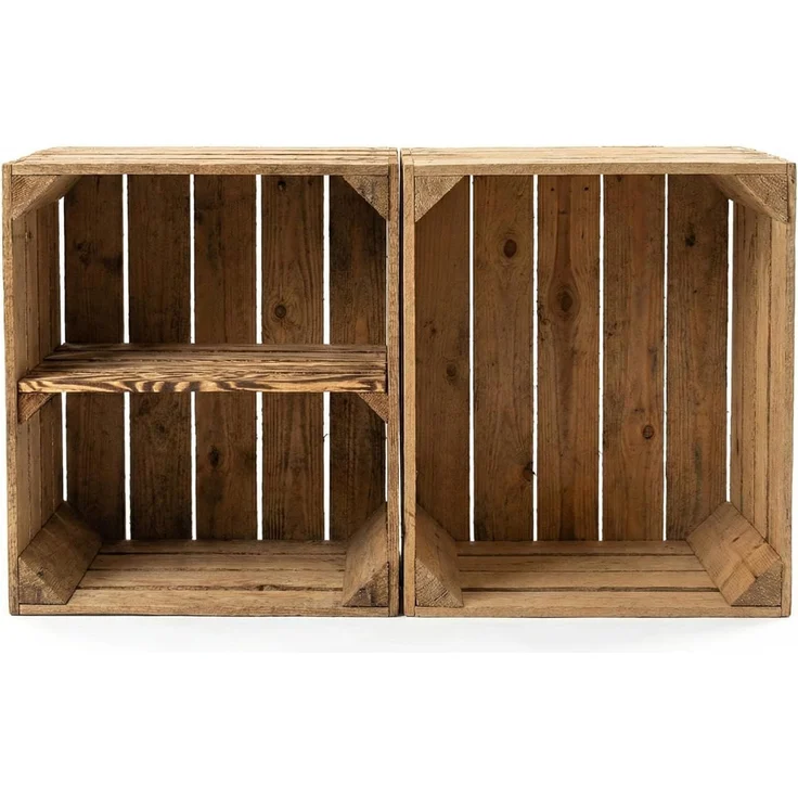 Obstkisten SET Vintage Natur mit Zwischenbrett Quer 50 x 40 x 30cm
