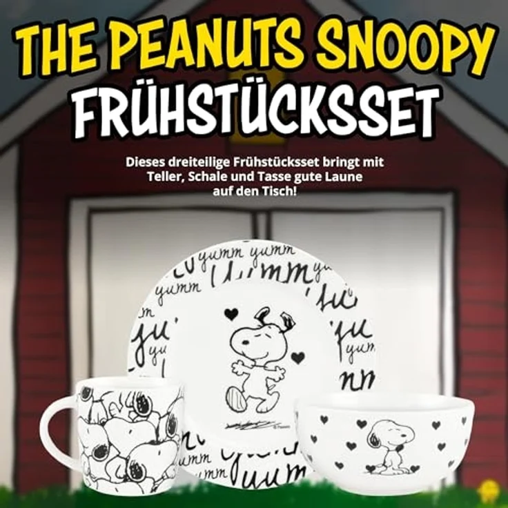 United Labels® Frühstücks-Geschirrset Peanuts Snoopy - yumm yumm -3-tlg, 1 Personen, Porzellan – Bild 2