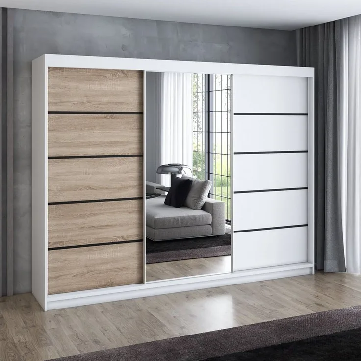 A&J MöbelLand GmbH Schiebetürenschrank VILUNO mit 4 Schubladen und Spiegel (TOP ANGEBOT! Geräumiger Schrank mit einer Breite von 200 cm und Spiegel, ideal zur Aufbewahrung von Kleidung und Accessoires. 4 Schubladen und viel Stauraum. TOP PRODUKT! Wähle...