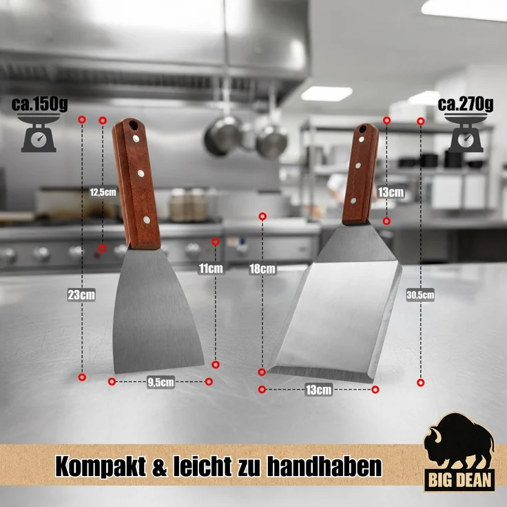 2er Set Grillspachtel Edelstahl + Holfgriffe – Bild 3