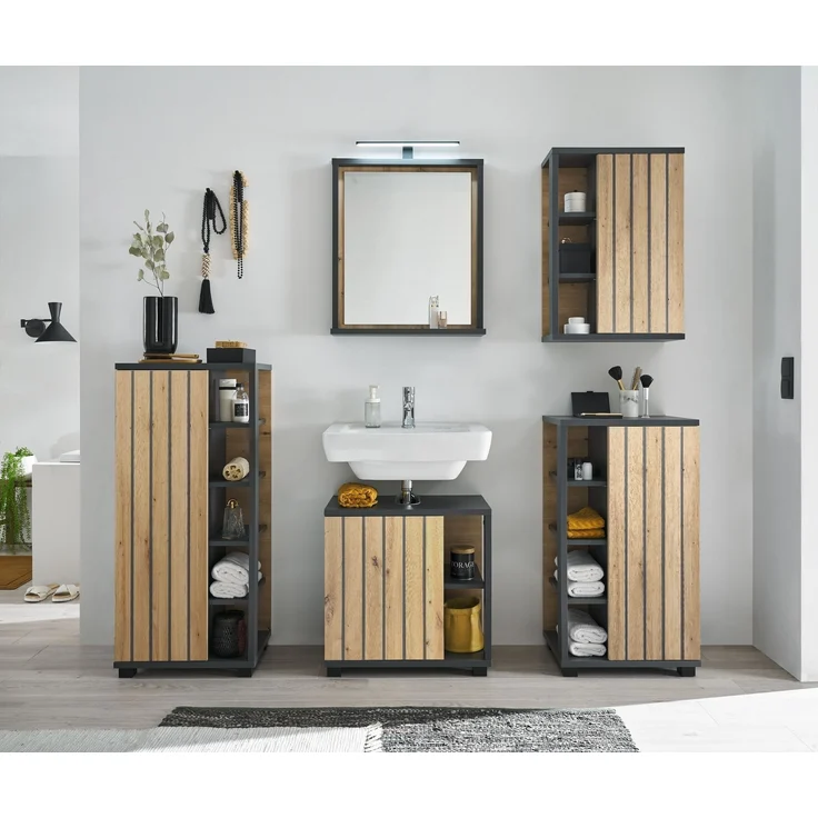 NIZZA Badezimmer Waschbeckenunterschrank in Graphit, Artisan Eiche Optik - Bad Unterschrank Badezimmerschrank mit viel Stauraum - 60 x 60 x 37 cm (B/H/T) – Bild 9