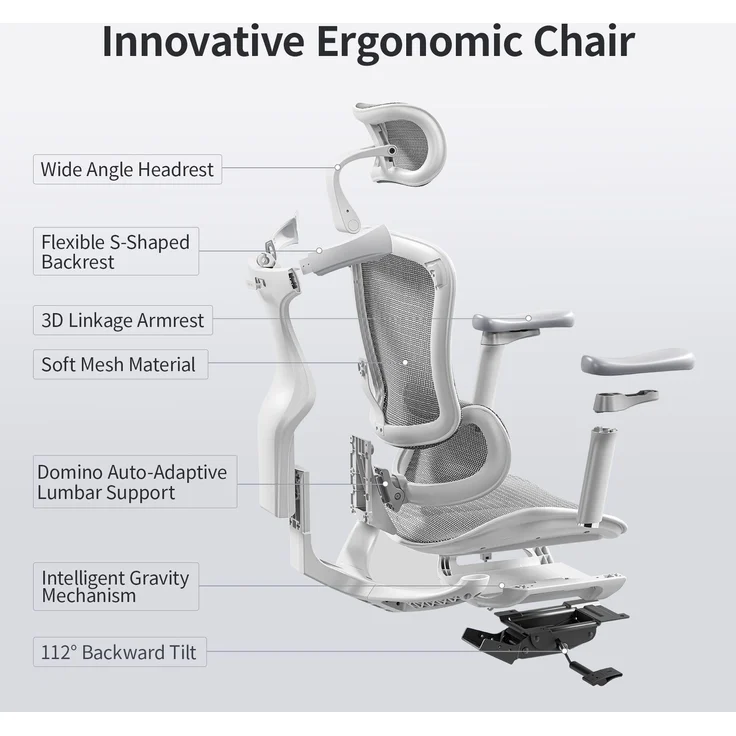 Sihoo 'Doro C300L' ergonomischer Schreibtischstuhl, 126x78,5 cm, in Weiß – Bild 7