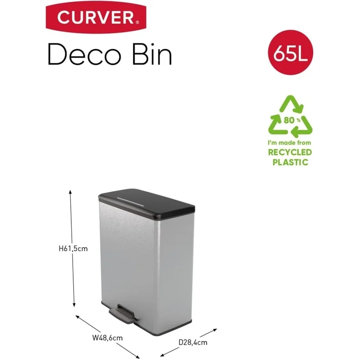 Curver Tretmülleimer Deco Rechteckig 65L Silbern 443822 – Bild 7